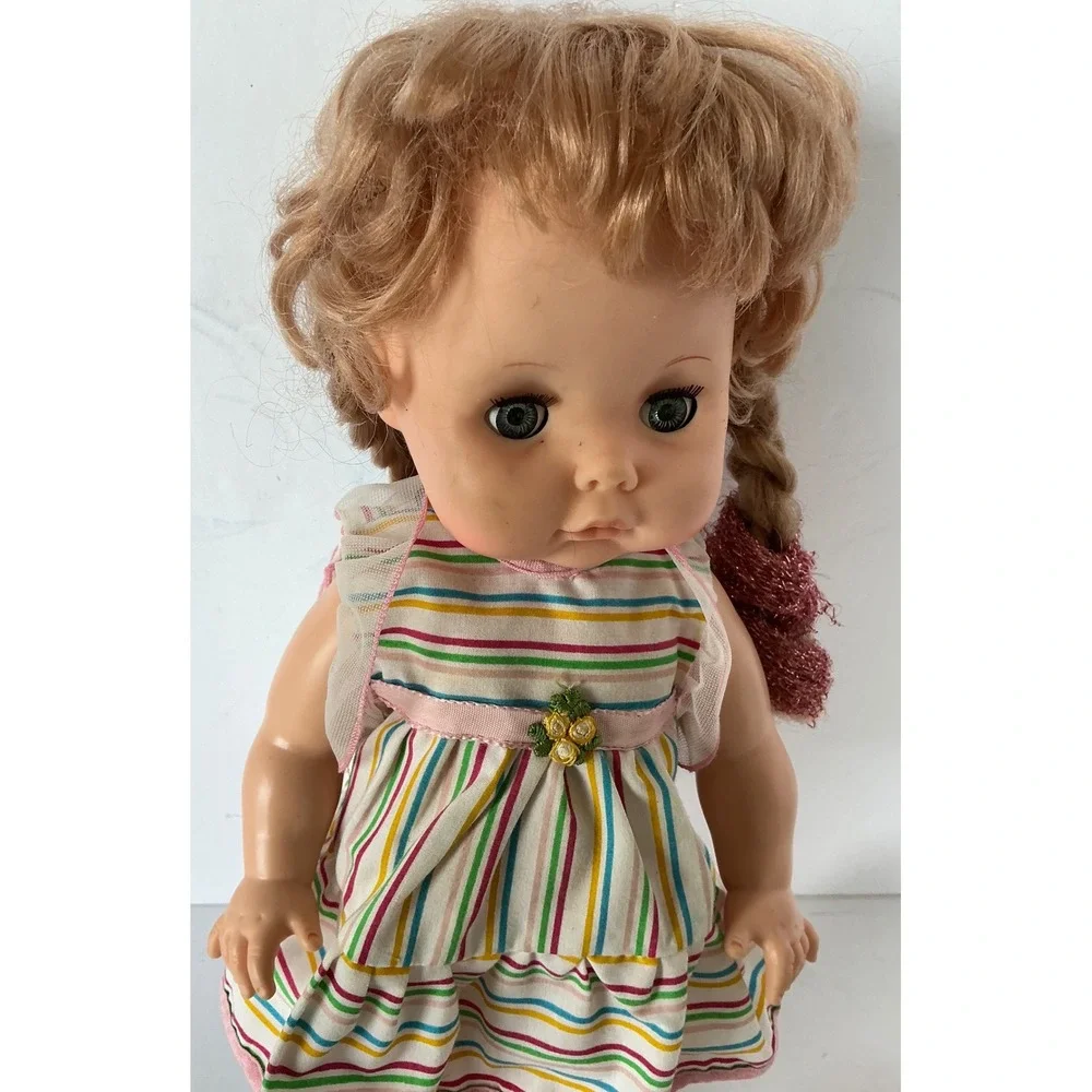 Eegee‎ Co Softina Vintage Doll Set Striped Dress Pink Lace Outfit 13in 1980s